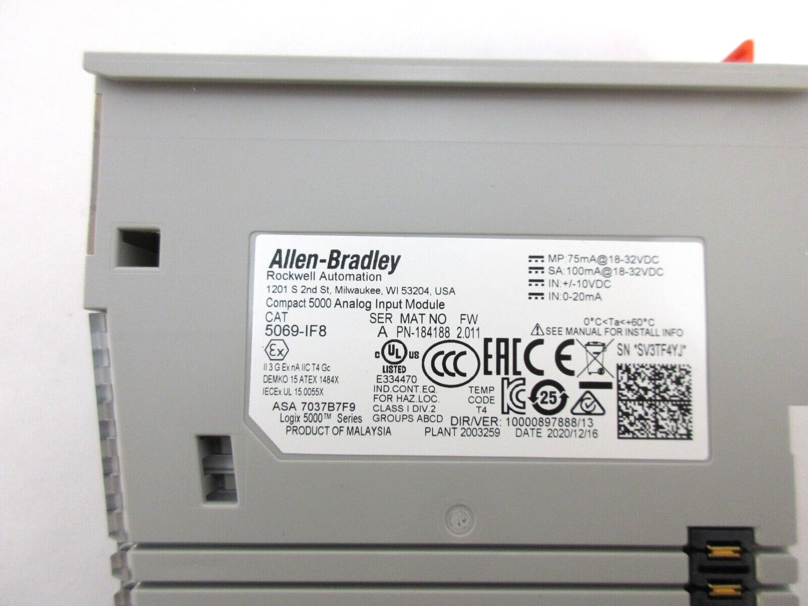Allen-Bradley 5069-IF8 Ser. A. Compact 5000 Analog Input Module Mfg. 2018