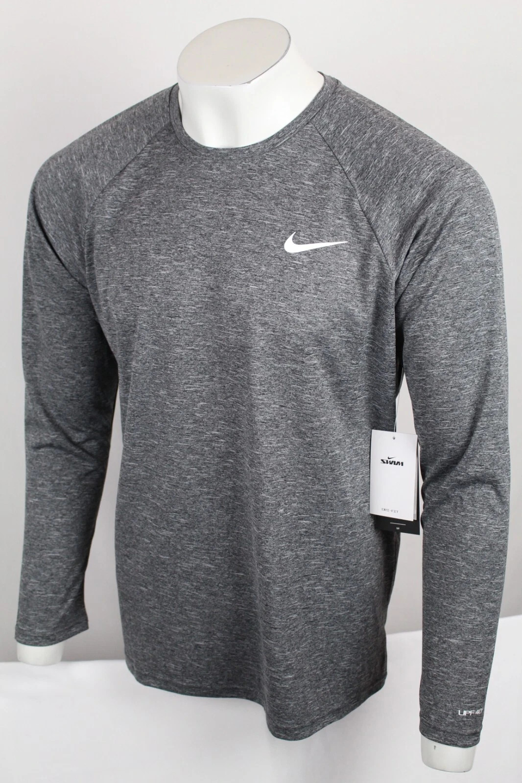 Nike Men's Swim T Shirt Long Sleeve Dri Fit Black Heather NESSA590 001