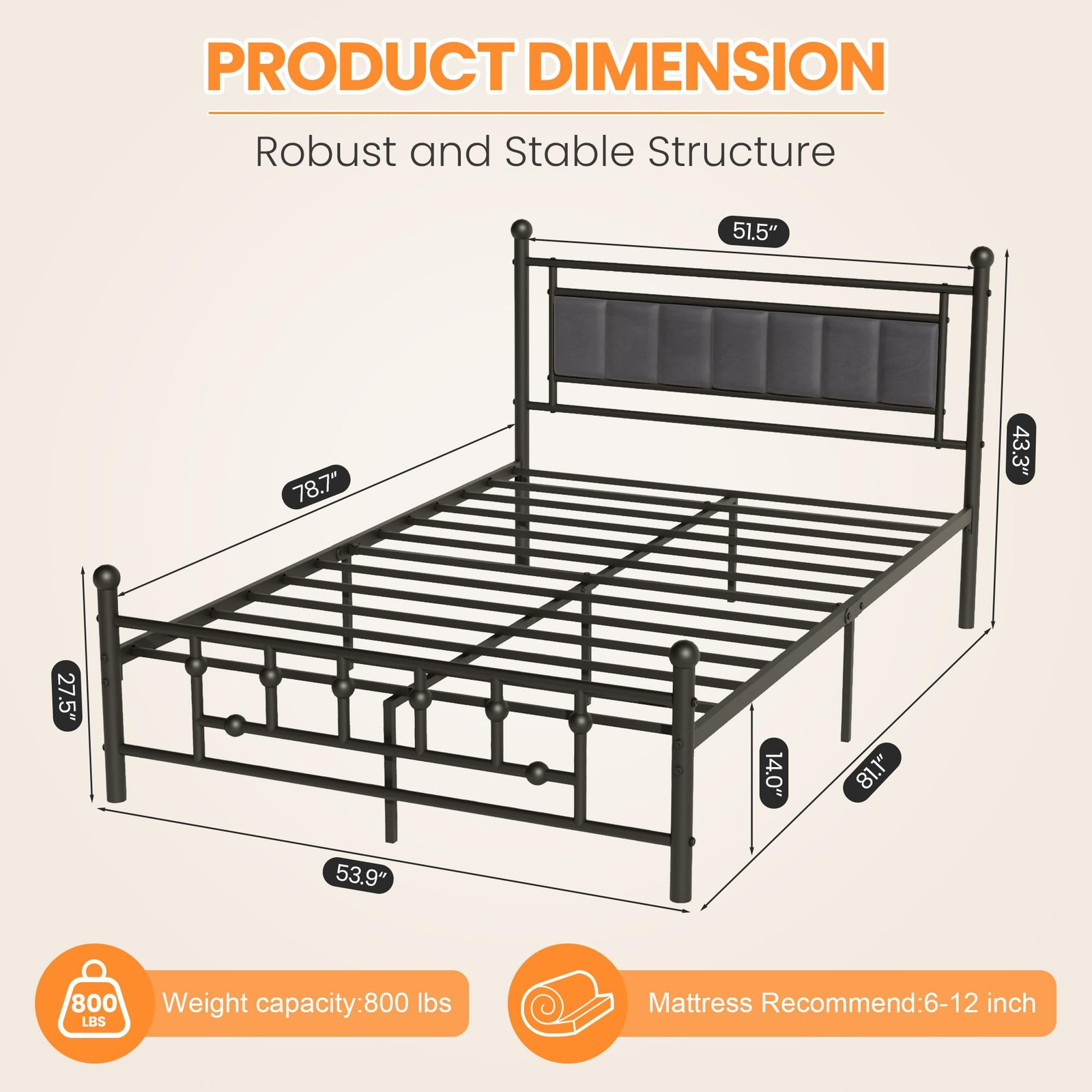 Full Bed Frame with Headboard, Velvet Upholstered Platform Bed Frame Full Siz...