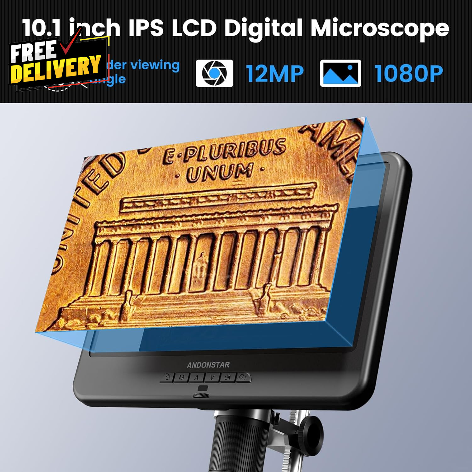AD210 10.1" LCD Digital Microscope for Electronics Repair Coins w/ Light 32GB