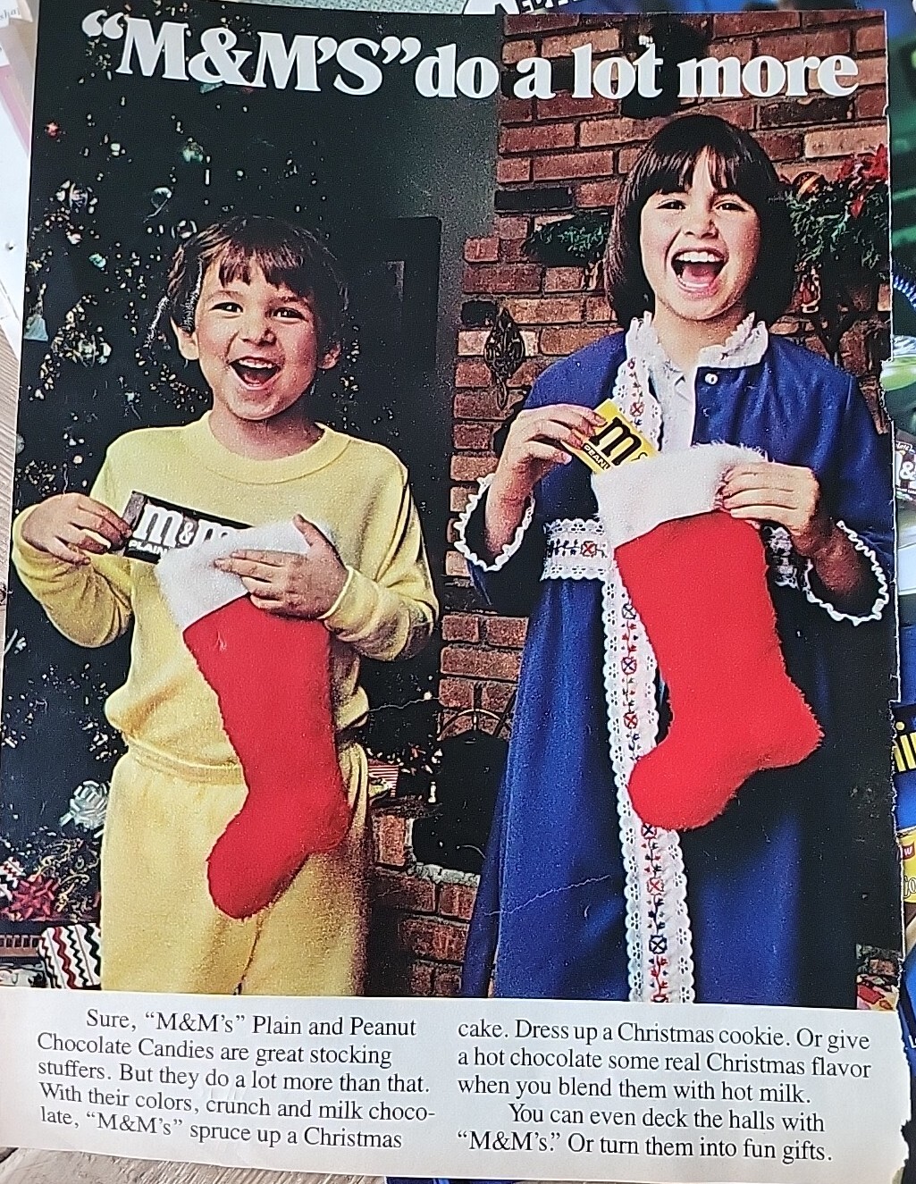 1978 M&M Plain Peanut Chocolate Candy Kids Christmas Stockings Ad