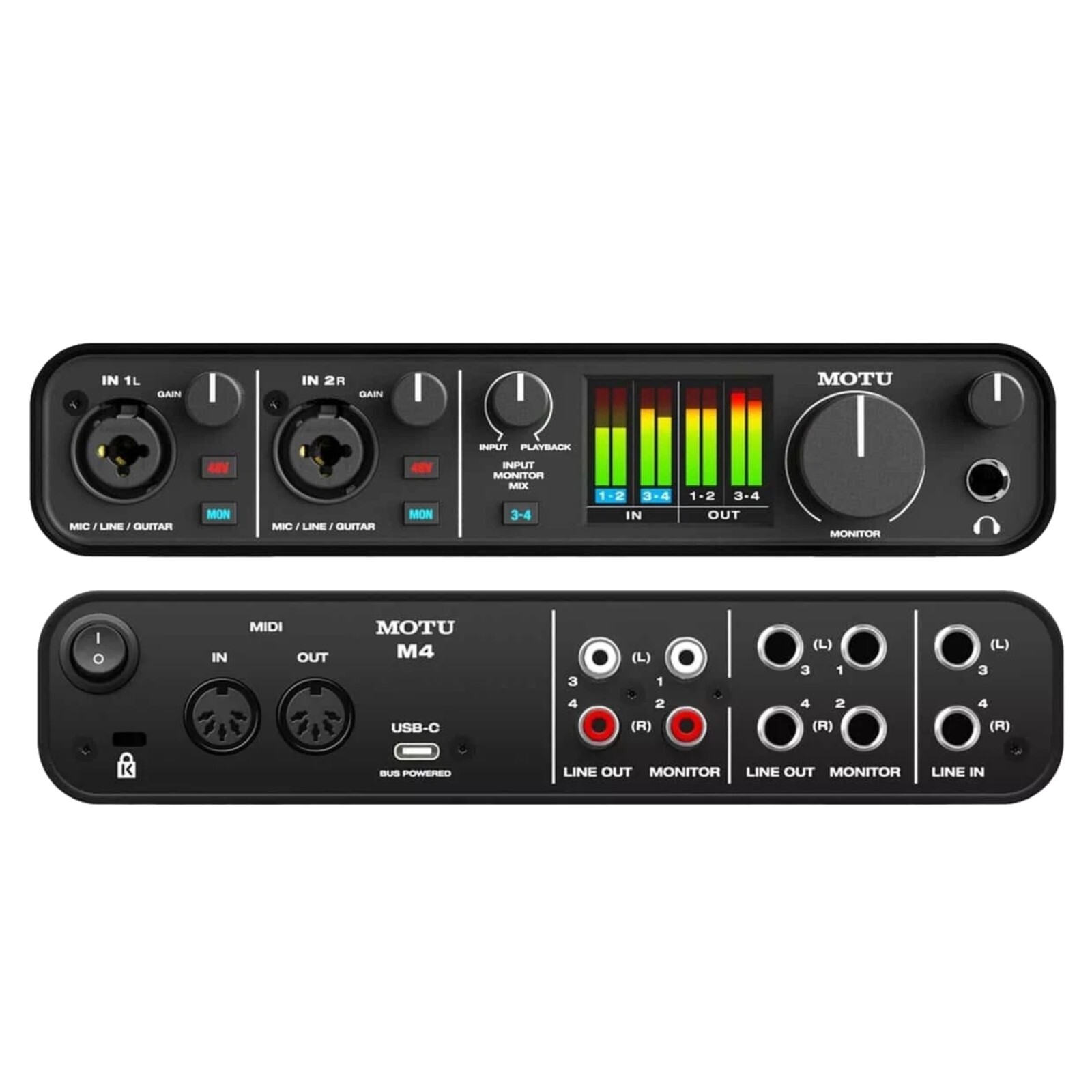MOTU M4 4x4 Studio Sound USB-C  Audio Interface 4-Channel USB for Cardioid Mics