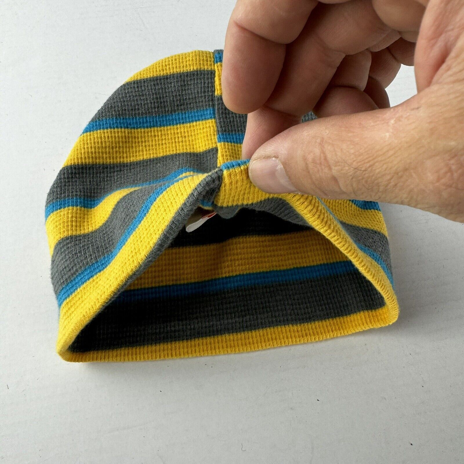 Nickelodeon Striped Beanie Hat, Bright Yellow & Gray, Acrylic, 2013