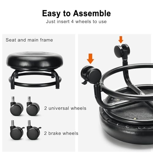 Low Height Rolling Stool Low Roller Stool PU Leather Comfortable Chair, Style 2