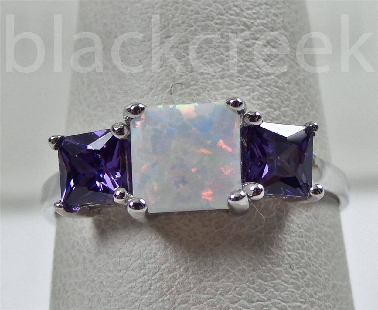 2tcw Princess White Fire Opal 925 Sterling Silver 3-Stone Ring ~ Choose Size