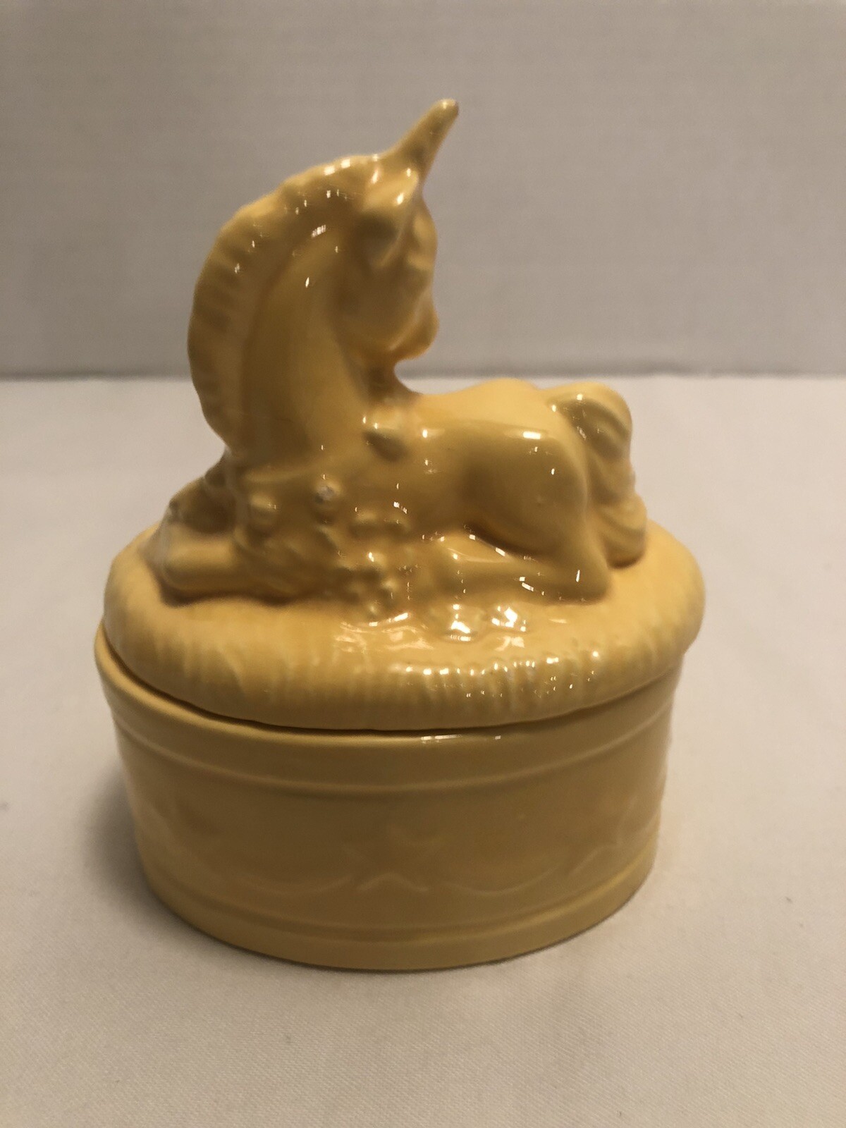 4.5” Ceramic Yellow Unicorn Trinket Box
