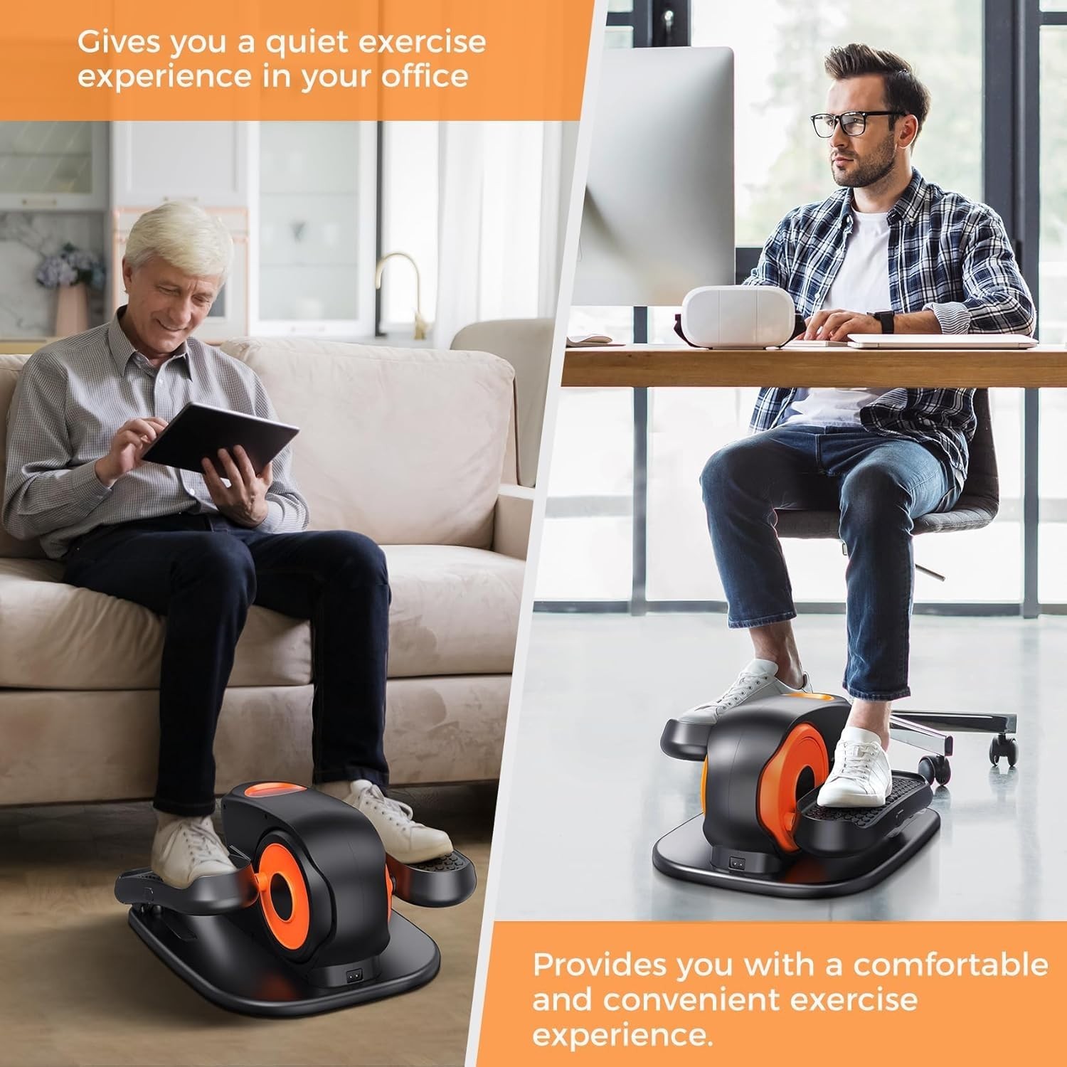 GUGTTR Under Desk Elliptical Machine, 2-in-1 Electric Leg Exerciser for Senio...
