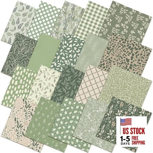 HunnmingRe 20 Pcs 10''x10'' Sage Green Quilting Fabric Square Greenery Precuts