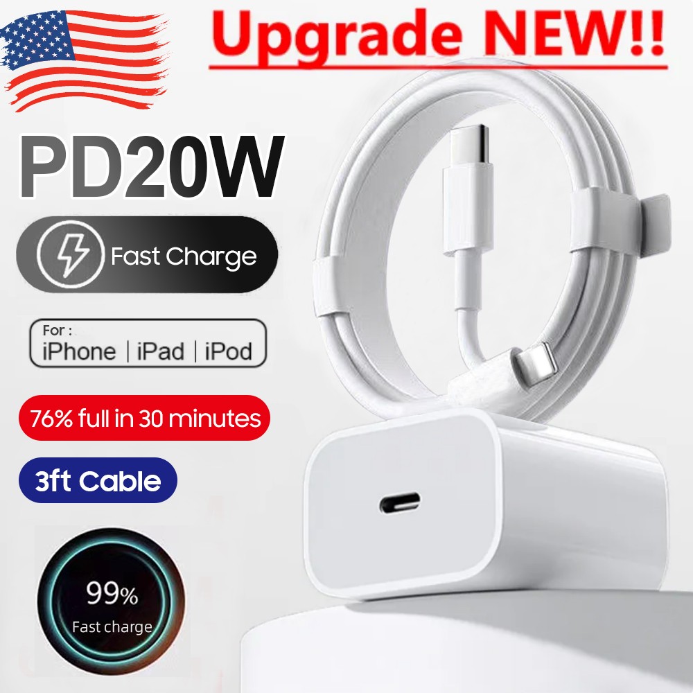 20W Fast Charger USB-C PD Power Adapter + 3FT Cable For iPhone 12 13 14 Pro Max+