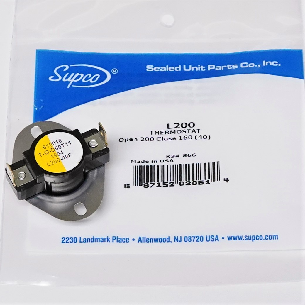 Supco L200-40. L200 Heater Limit Thermostat Thermodisc Open On Rise