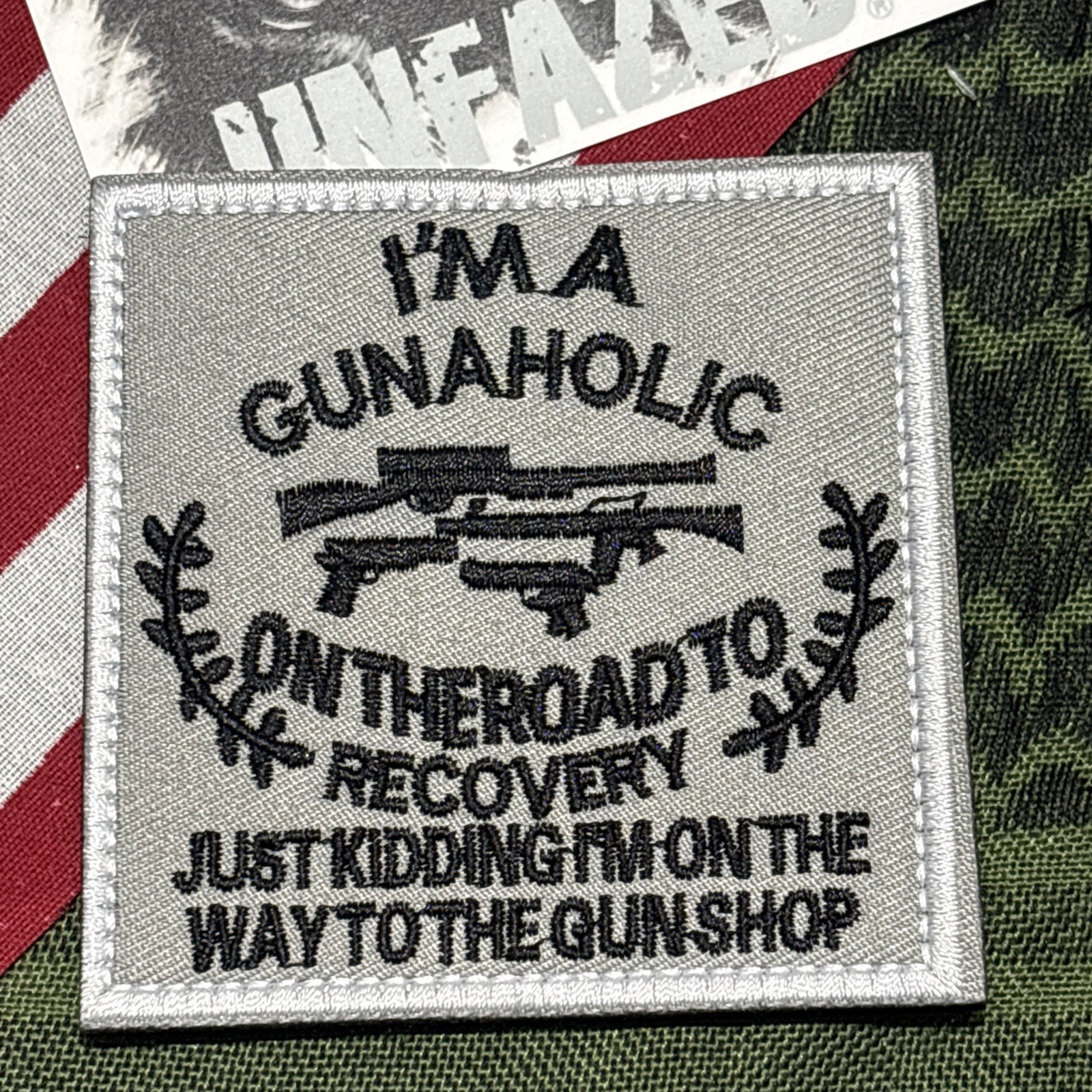 Gunaholic Patch 3x3” LG Hook & loop High Quality Embroidery Grey White Black Txt