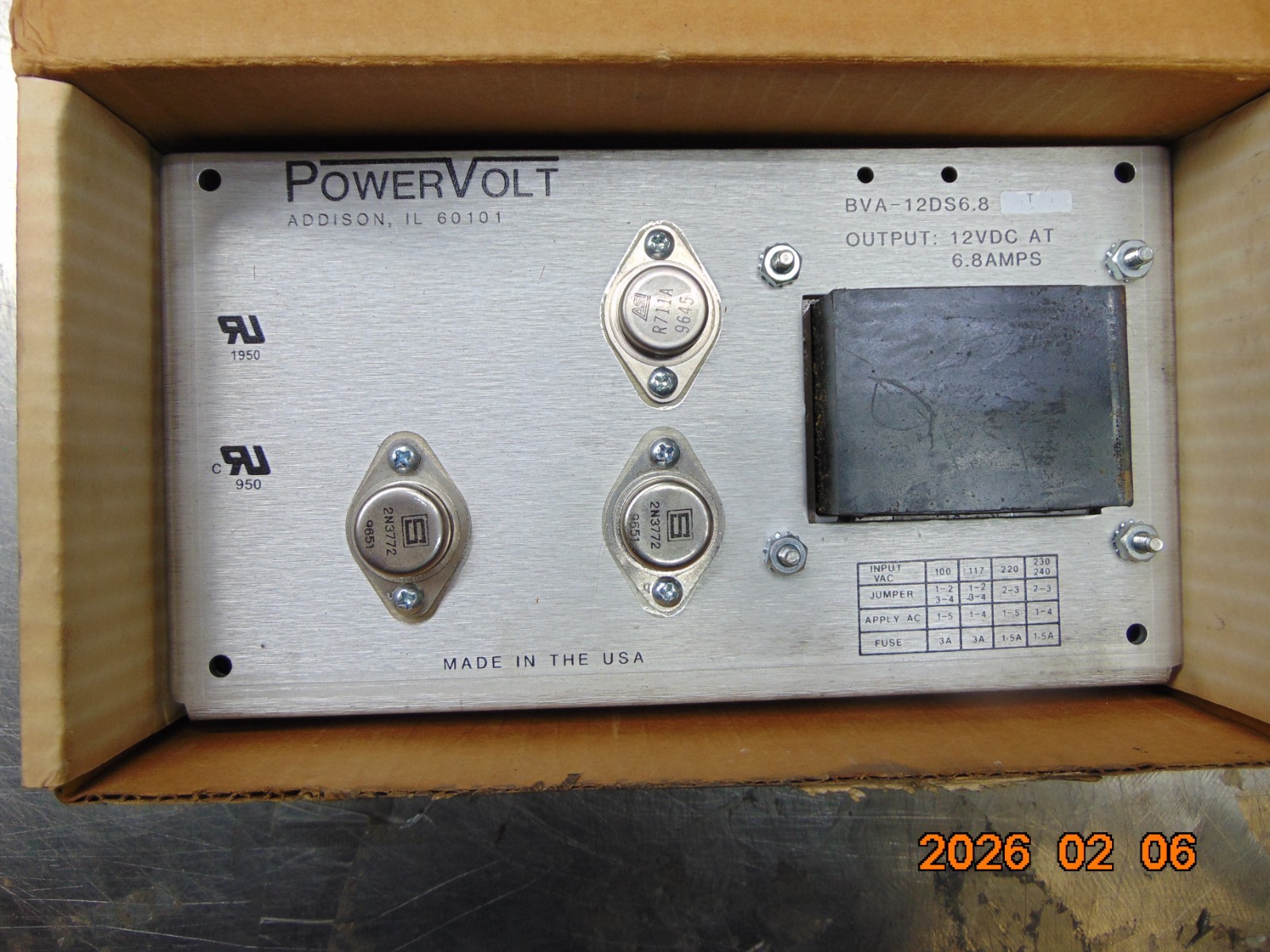 POWERVOLT BVA-12DS6.8 T POWER SUPPLY 12VDC at 6.8A - FREE SHIPPING