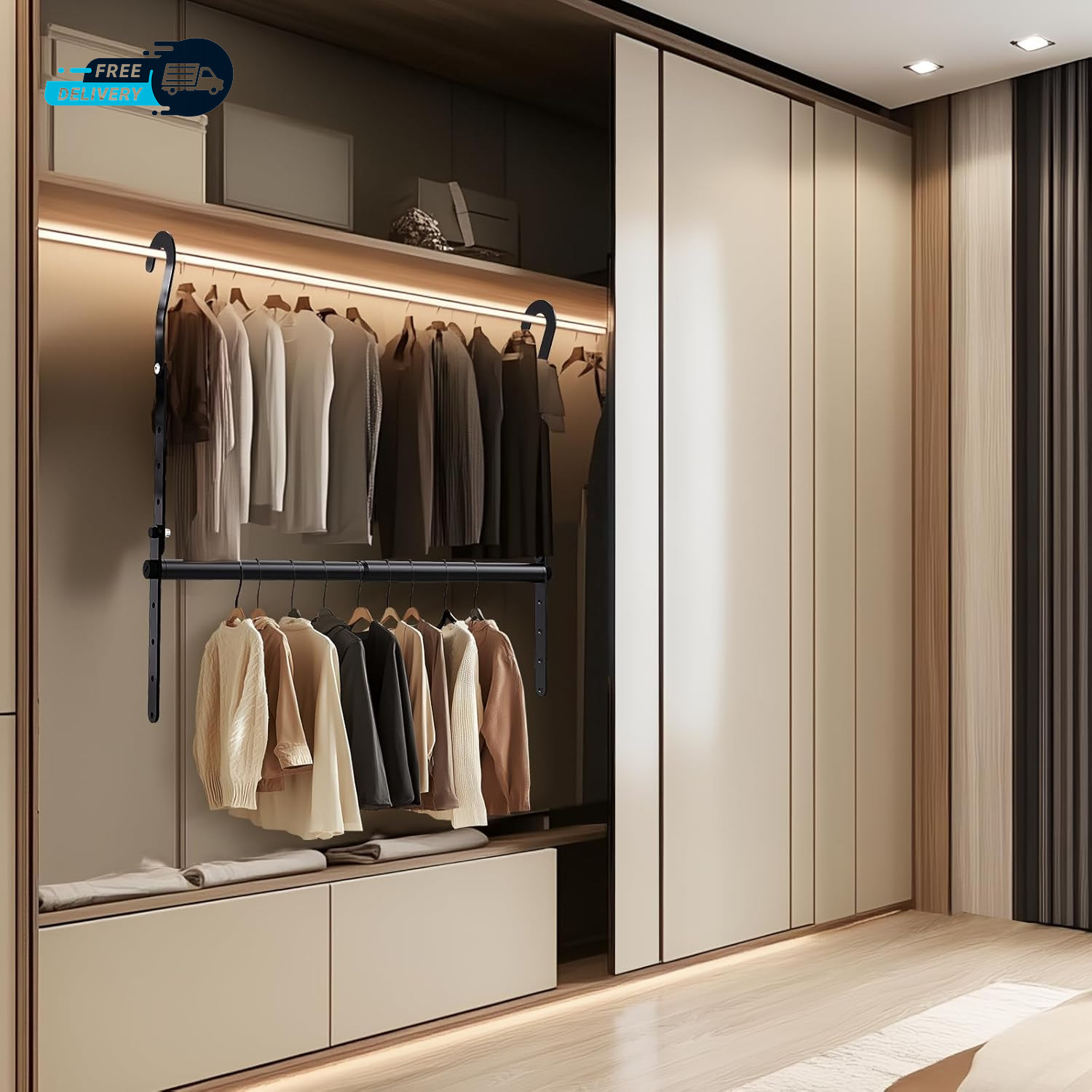 2 Pack Adjustable Closet Rods for Hanging Clothes Heavy Duty Closet Hanging