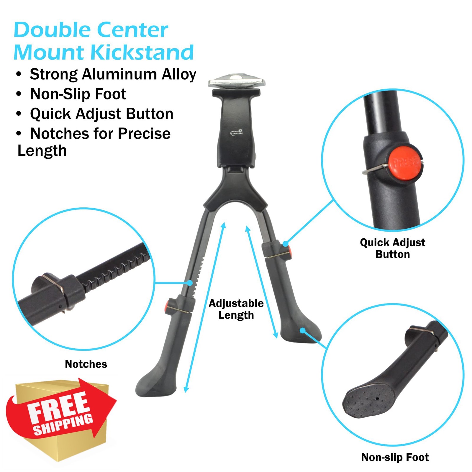 Lumintrail Bike Kickstand Double Leg Center Mount Adjustable