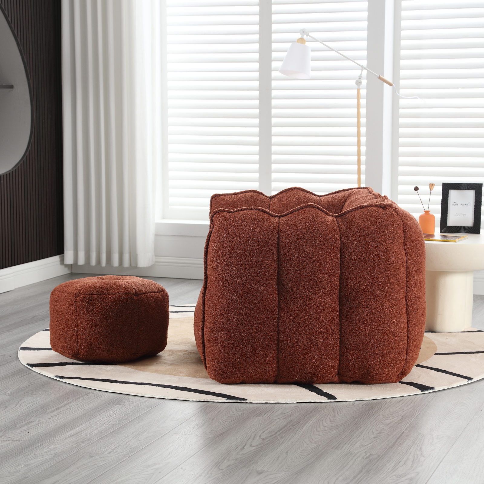 Bean Bag Chair +Footstool Armrest Bean Bag Chair Lazy Sofa Living Room Red Brown
