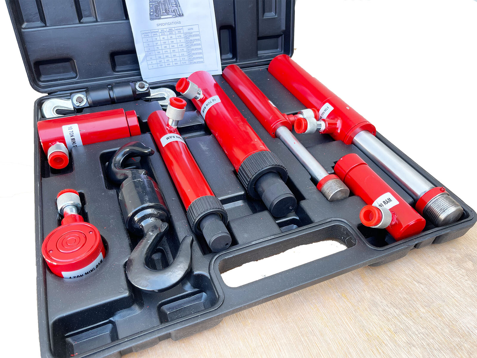 7pc Hydraulic Auto Body Frame Repair Hook Puller Pusher Ram 10T 4T 2 Porta Power