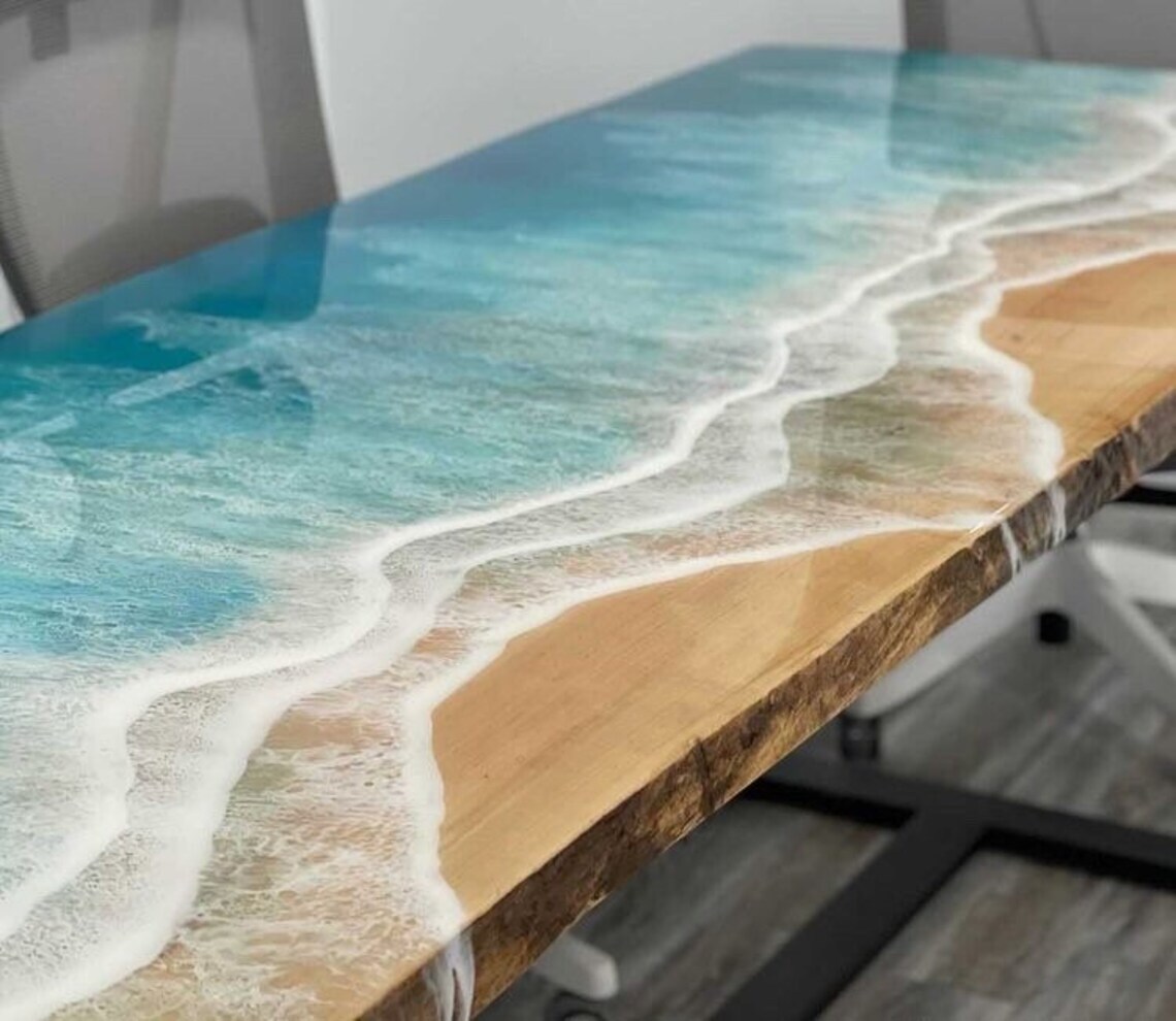 Ocean Table,Epoxy Wooden Table Top, Dining Table Epoxy Resin River Kitchen Table
