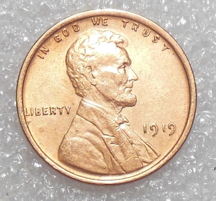 1919 RED/Brown About Uncirculated Lincoln Wheat Cent