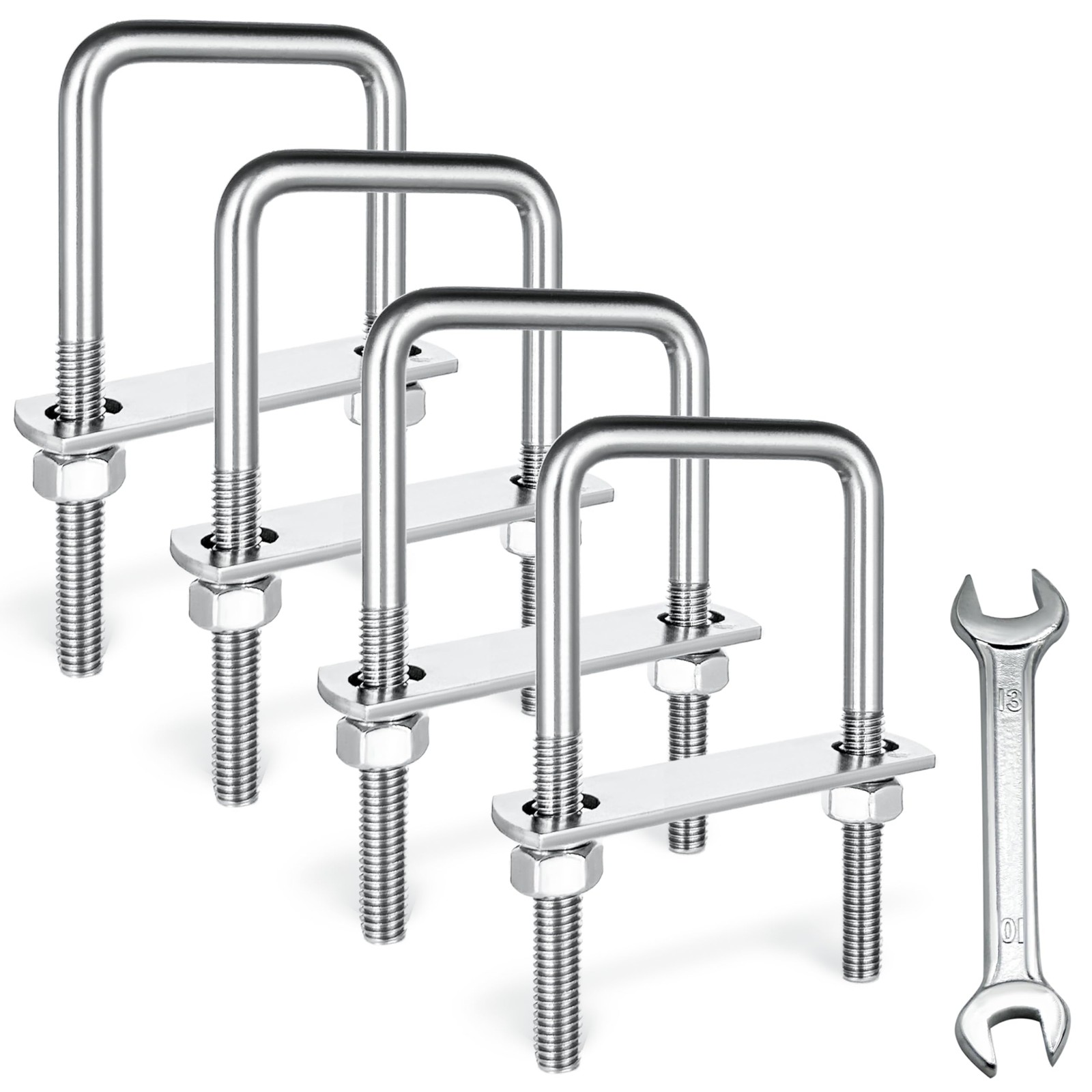 M8 Square U-Bolts 4 Sets 304 Stainless Steel 2 Inch Wide