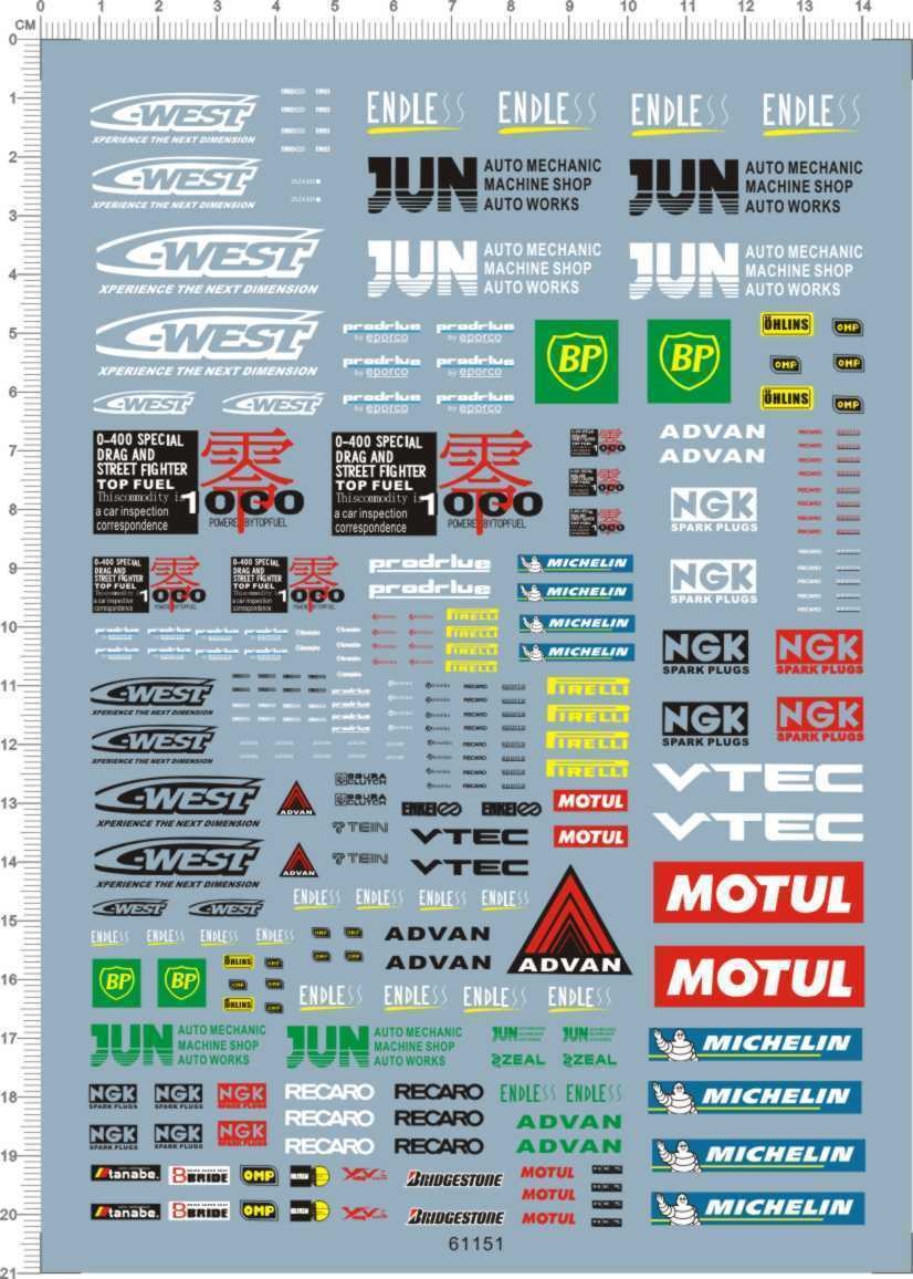 All Different Scale Size Racing Car logo Markings Model kit Water Slide Decal