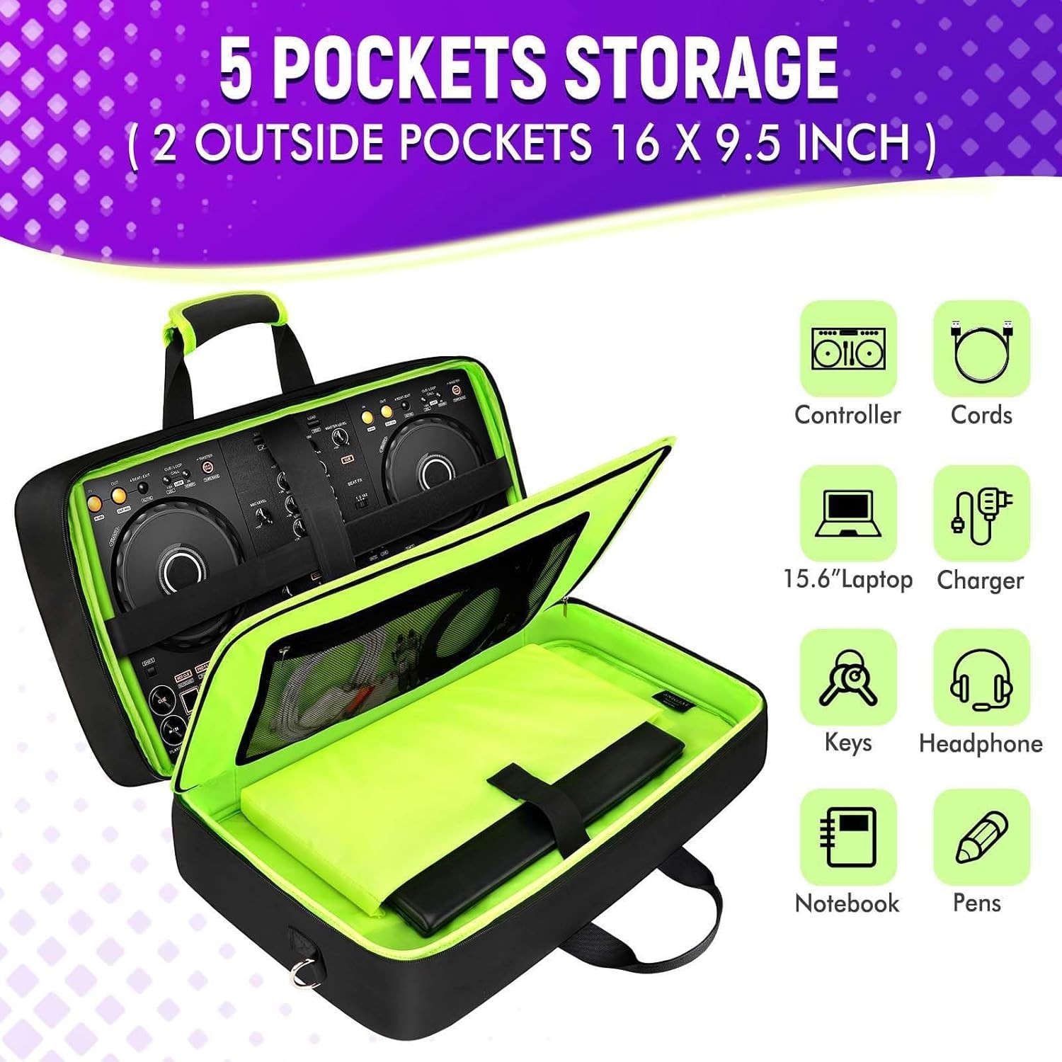 DJ Controller Case for DDJ FLX4/ DJ 400/ DDJ REV1, Padded DJ Controller Bag with