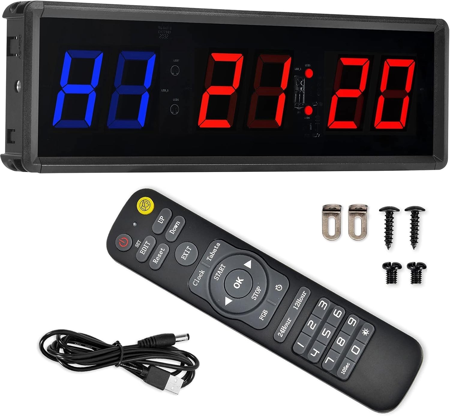 Gym Timer 1.5" LED Interval Timer Workout Timer Clock Stopwatch Timer Count D...