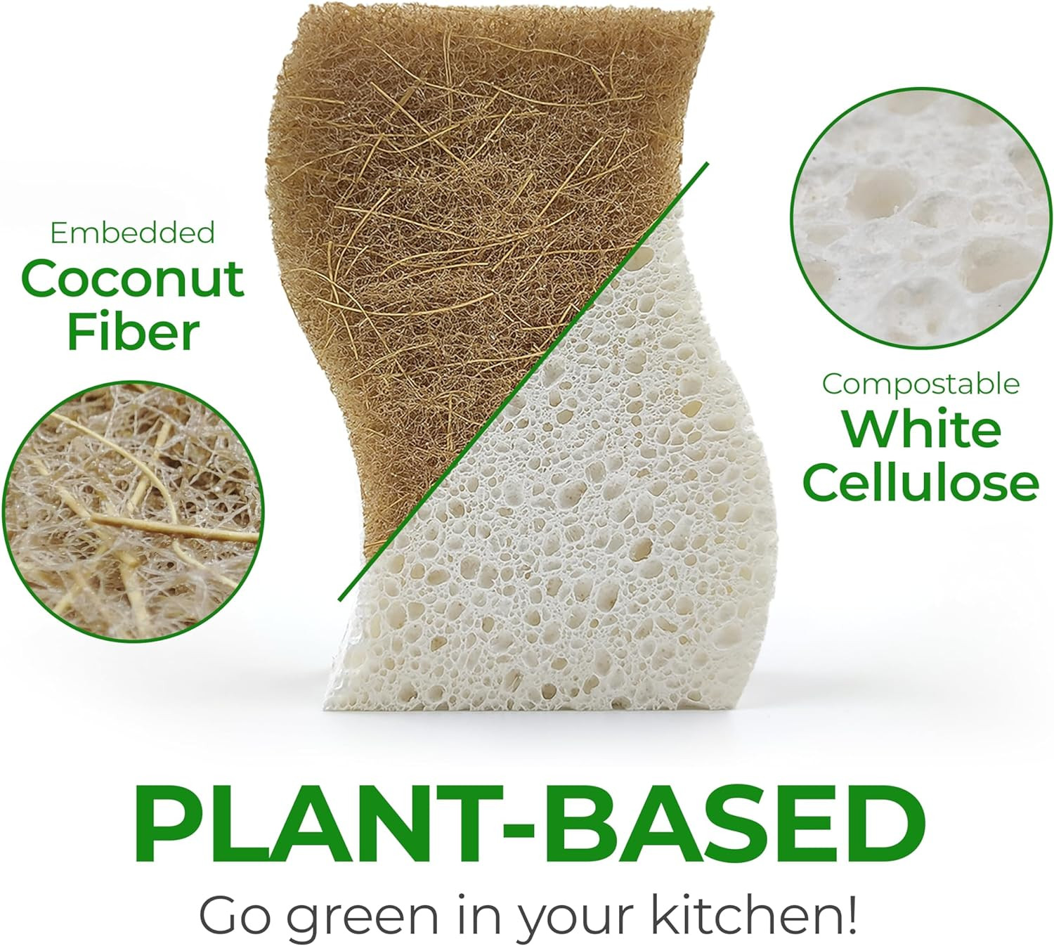 Biodegradable Natural Kitchen Sponge - Compostable Cellulose and Coconut Walnut