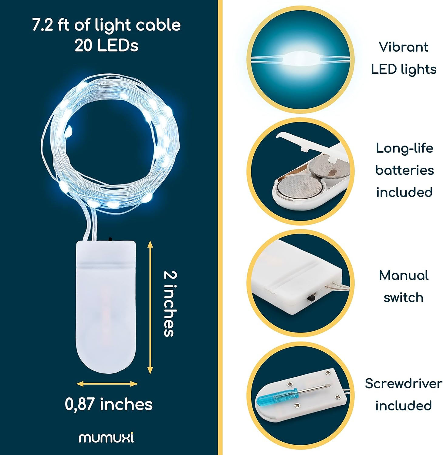 24-Pack LED Fairy Lights – 7.2ft Copper Wire String Lights