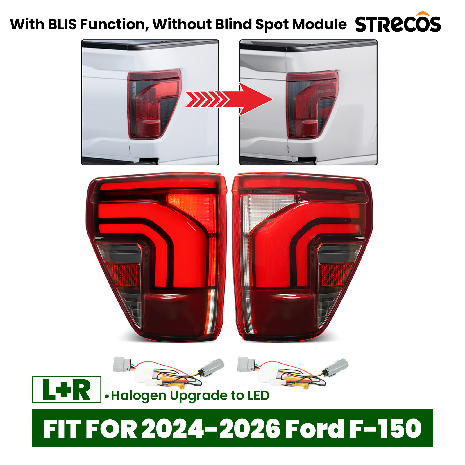 For 2024-2026 Ford F-150 Halogen Upgrade To LED Tail Light W/ BLIS Left Right