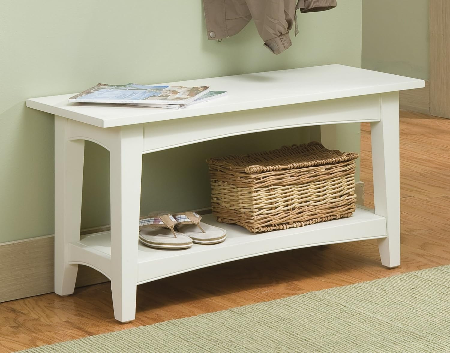 Shaker Cottage Bench with Shelf, Ivory
