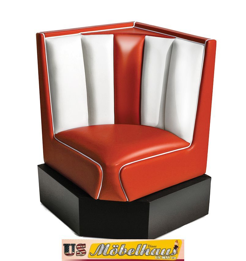 HW-60/60-Red American Diner Bench Corner Bench Diner Benches Furniture 50's Retro USA Style