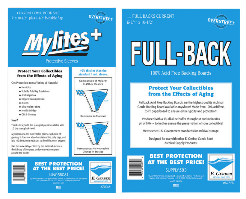 5 sleeves E Gerber Mylites+ 1.42Mil Mylar current Bags  & 5 Full Back Boards