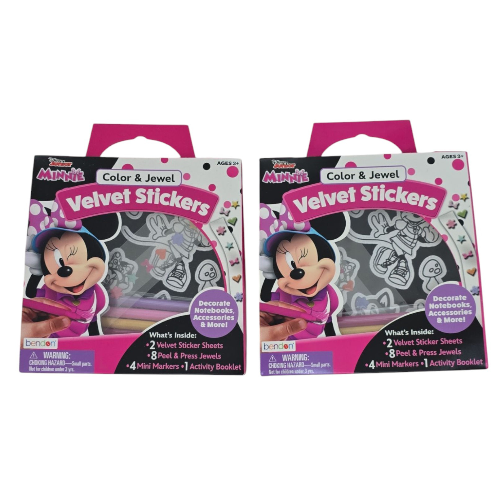 New 2pk Minnie Mouse Velvet Sticker Craft Colorable Jewels Markers Activity Sets
