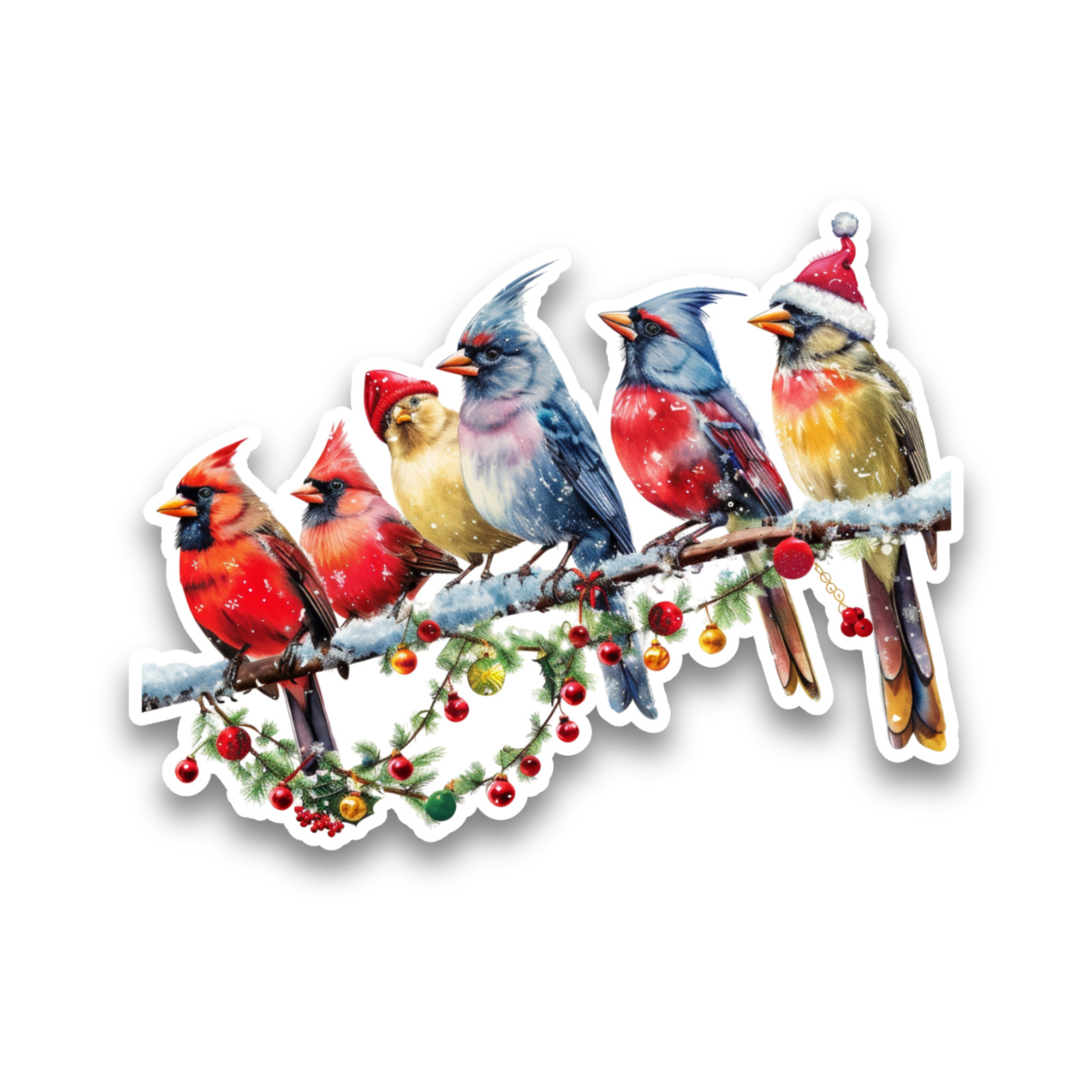 Cute Winter Birds Christmas Xmas Vinyl Sticker Decal Car Scrapbook 100x78mm