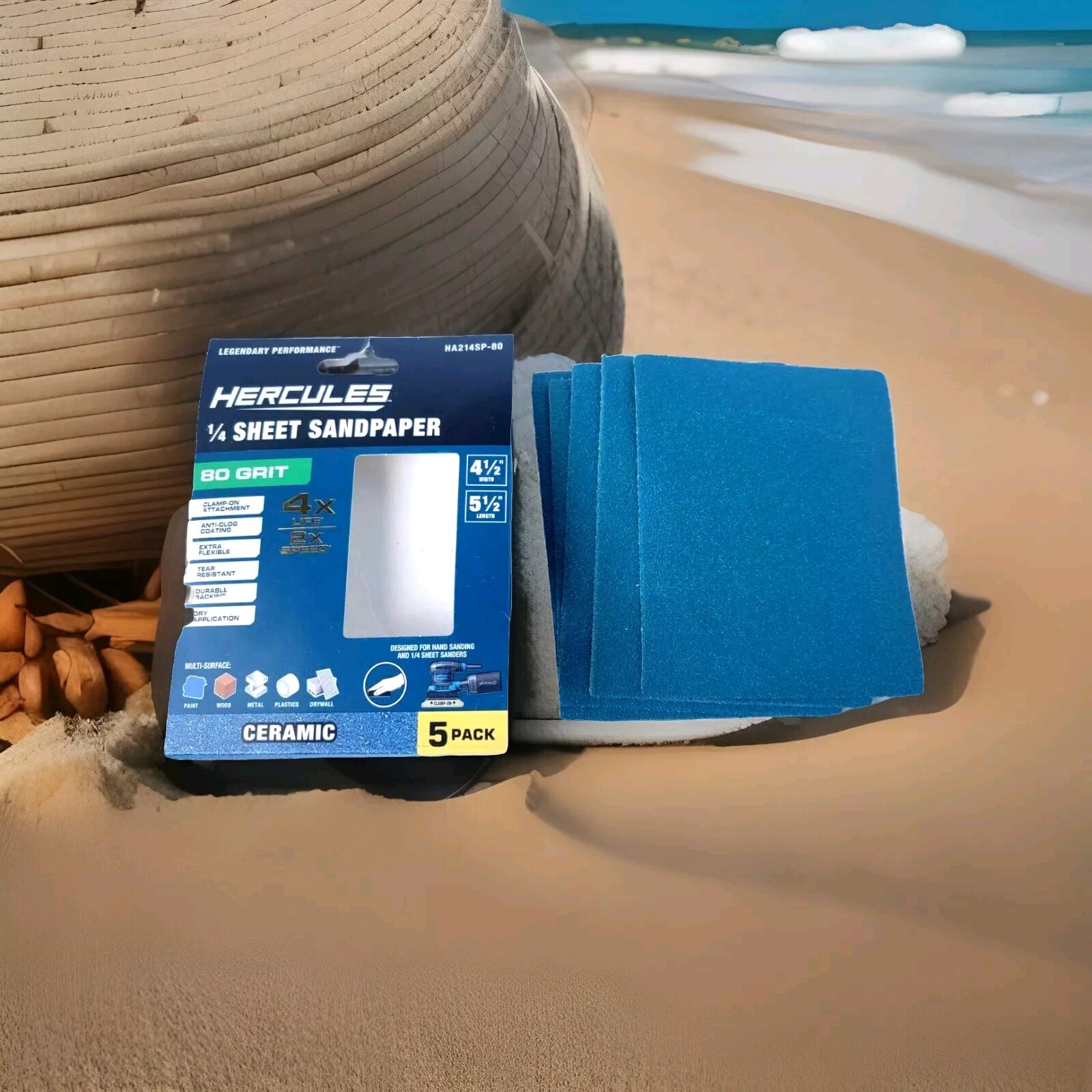 Hercules 1/4" Sheet SandPaper 80 Grit 5pk. 4X Life
