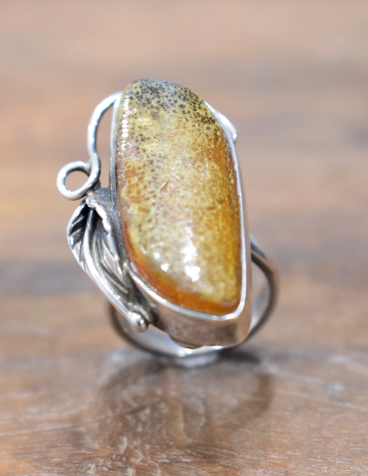 Ring Sterling Silver Baltic Amber Leaf Ring
