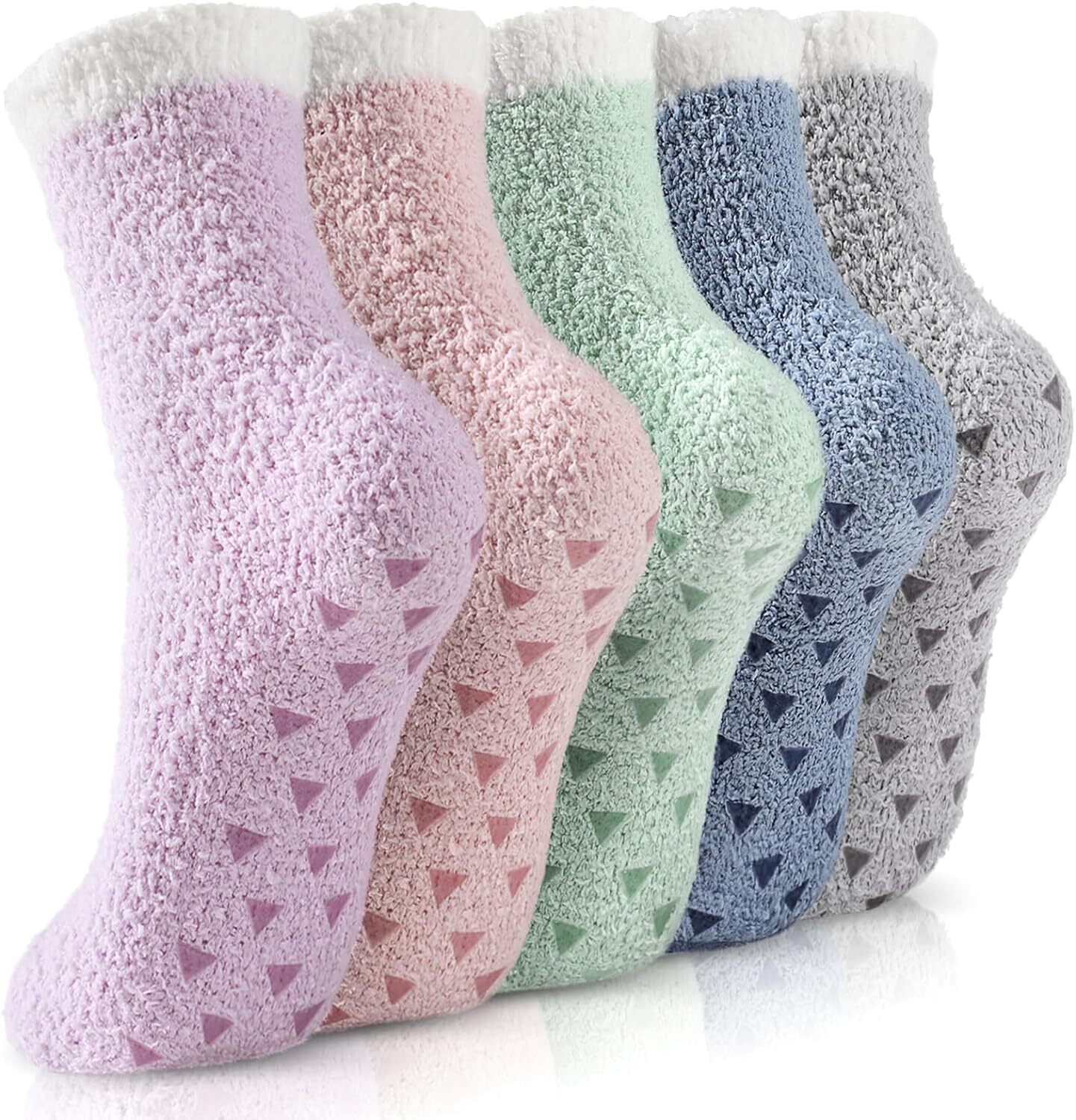 Trifabricy Fuzzy Socks - 5 Pairs Slipper A-5 Solid Color, 6-10