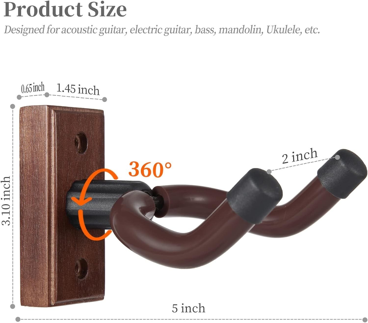 Compact Guitar Wall Mount 2 Pack Sturdy Design for Safe Instrument Display