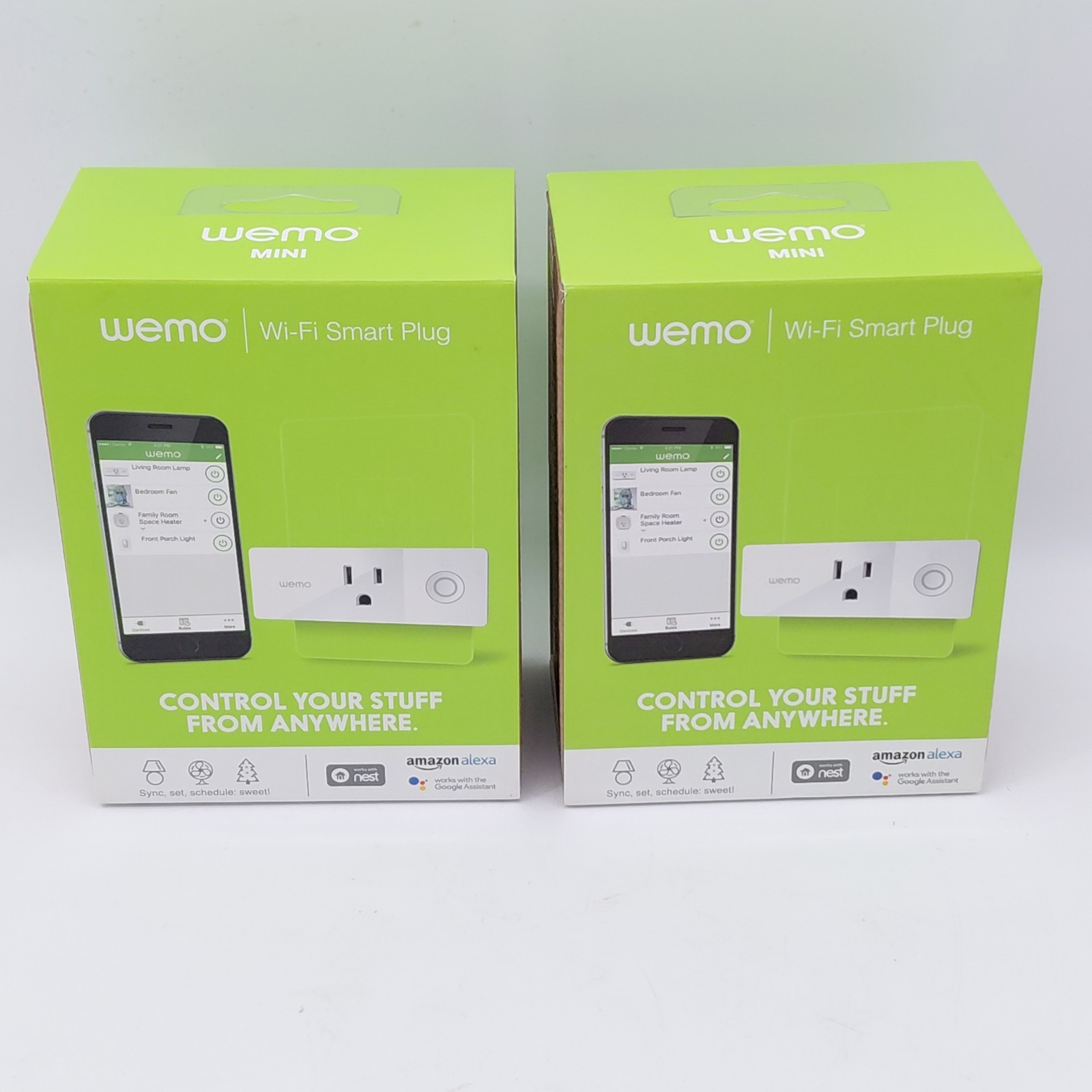 Lot of 2 WeMo Mini Wi-Fi Smart Outlet Control Plugs White Alexa Google F7C063