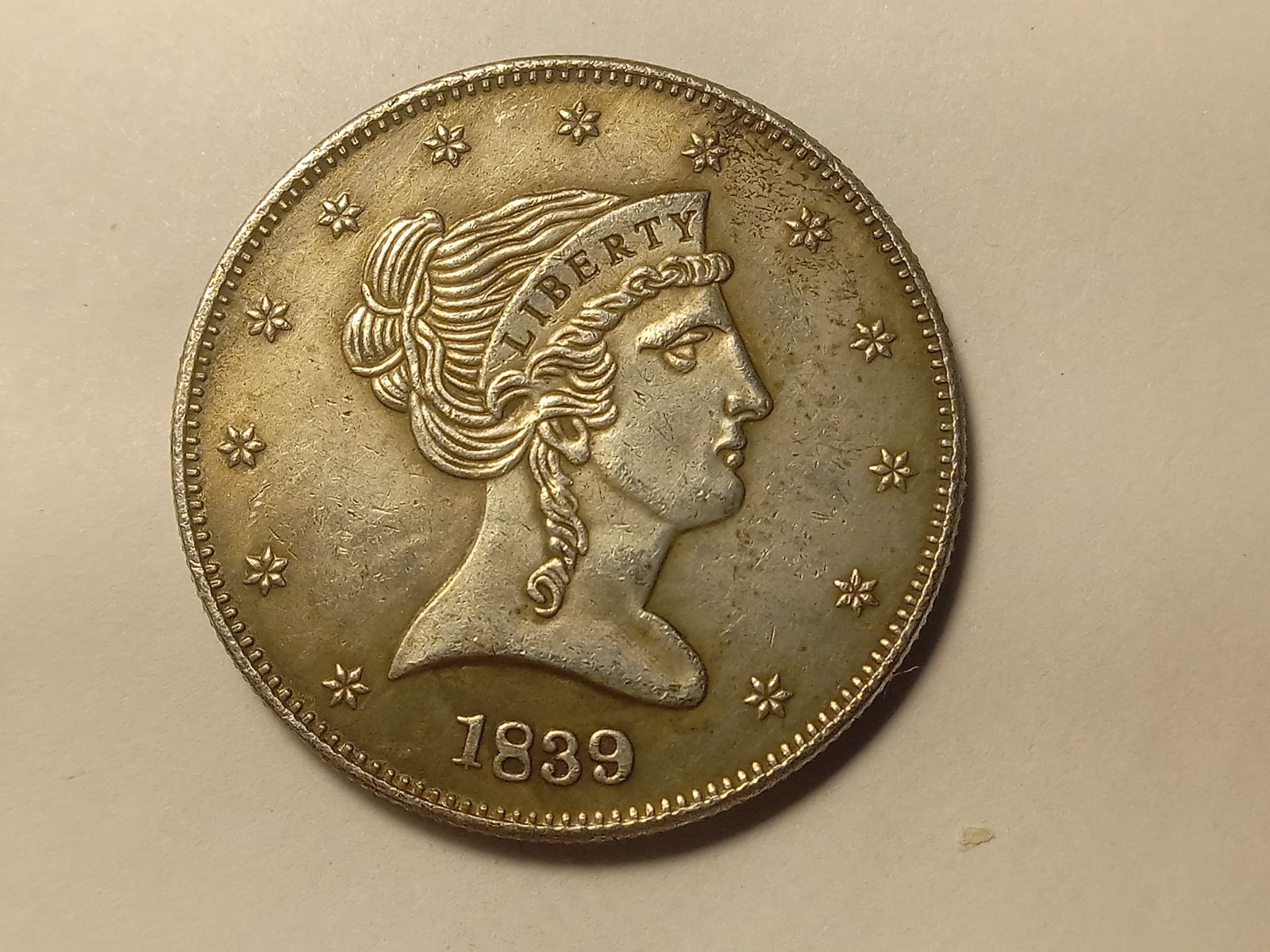 USA 1839 50C Backward Head Half Dollar Patterns Econumía Fantasy Coin, Rare.