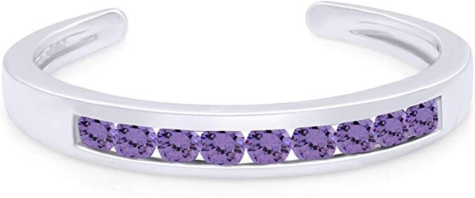 Round Simulated Gemstone Channel Set 10K Gold Adjustable Toe Ring