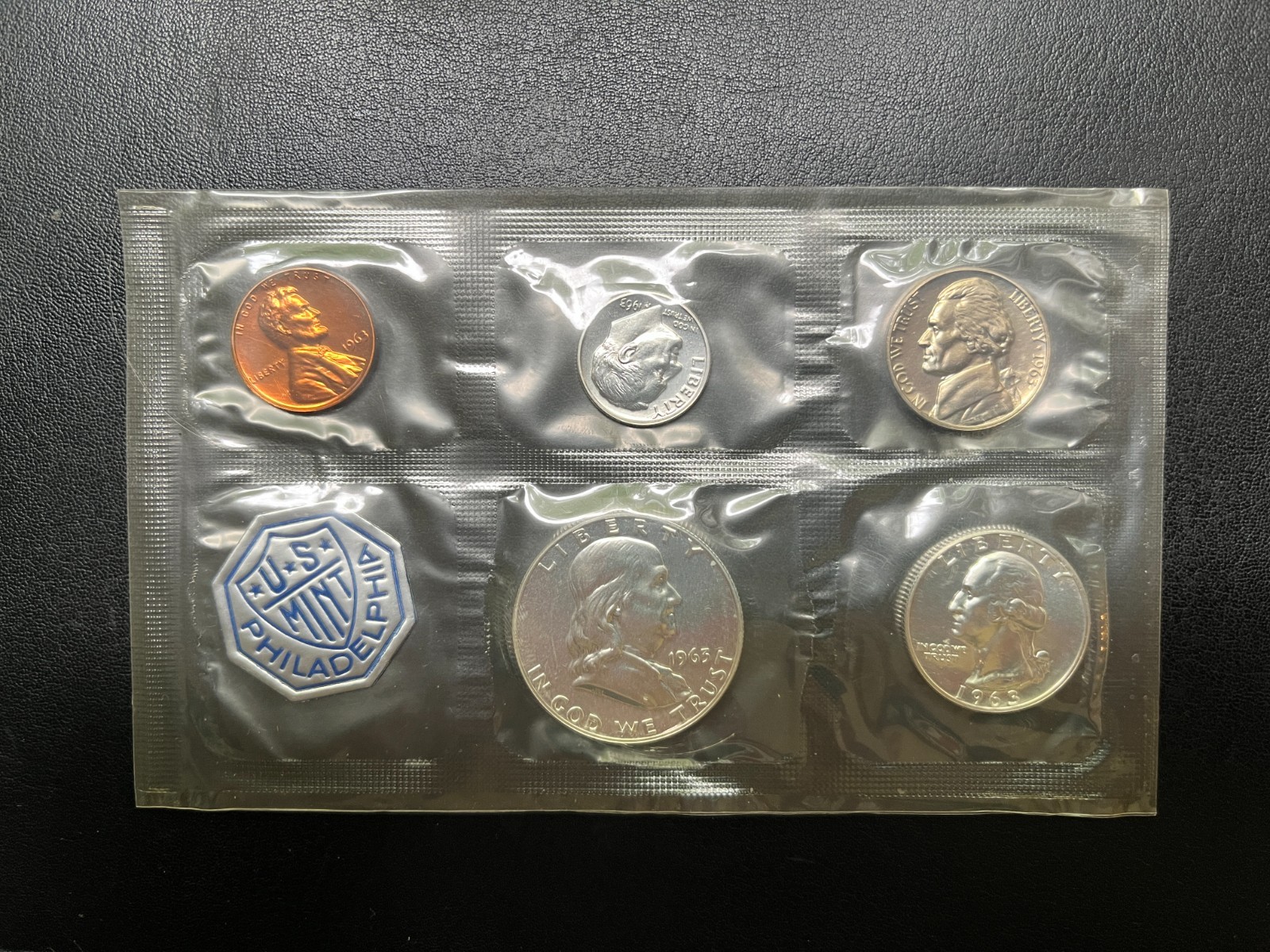 1963 UNITED STATES PHILADELPHIA MINT UNCIRCULATED COIN SET (5 COINS) NO ENVELOPE