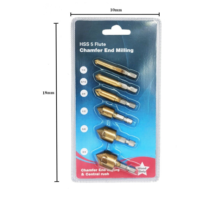 6× Chamfer Countersink Deburring Drill Bit Set Crosshole Cutting Metal Tool Kit