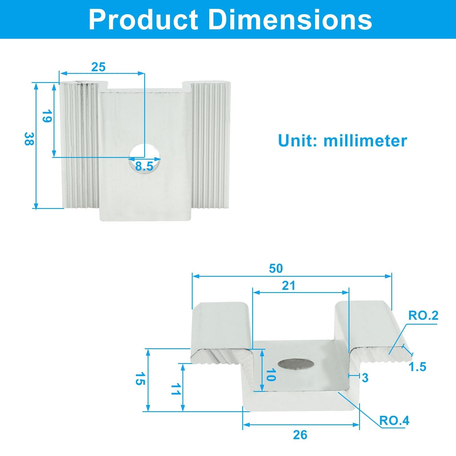 12 Pack Solar Panel Mid Clamp, 1.06 Inch Solar Panel Mounting Bracket Aluminu...