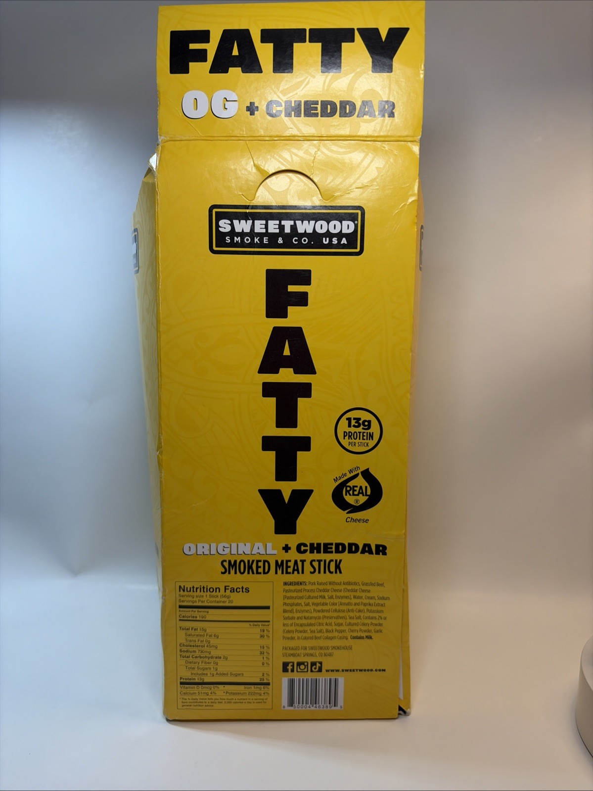 FATTY Meat Sticks, 13g Protein Per Stick, Original Cheddar, 2 oz. (Pack of 20)