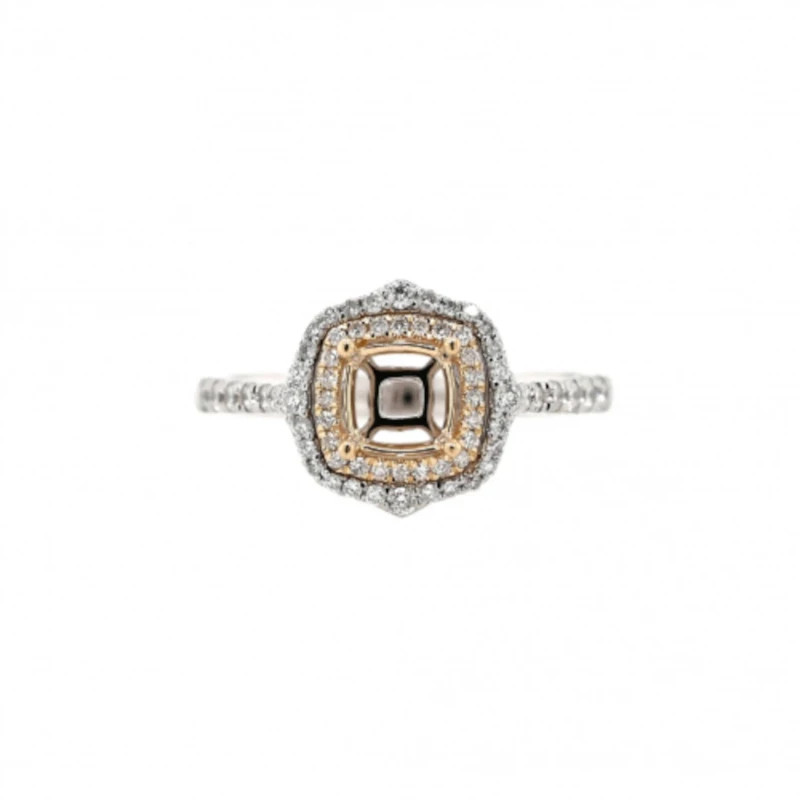 5mm Cushion Semi Mount Ring 925 Sterling Silver Two Tone Double Halo Women Ring