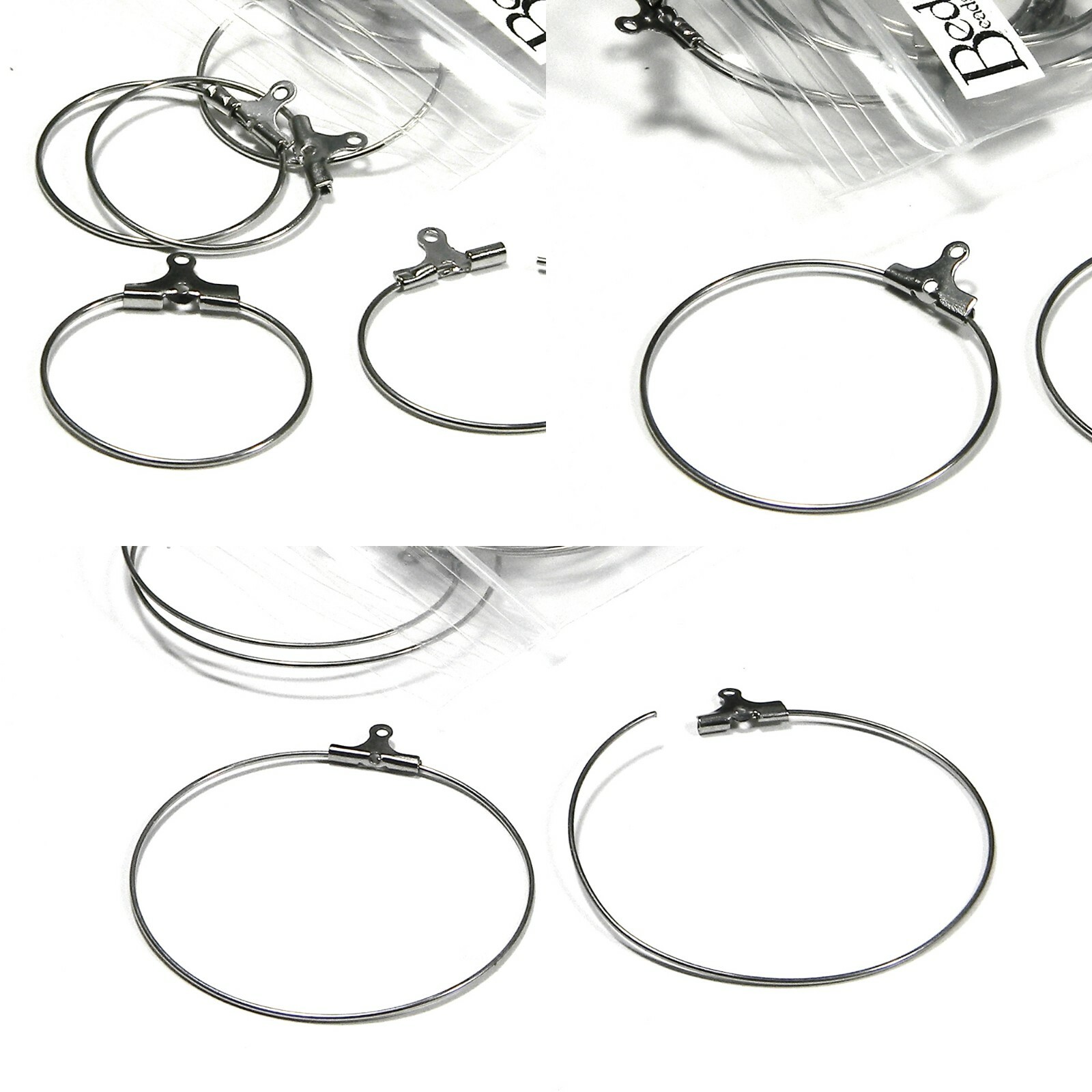 4 Surgical 304 Stainless Steel Beading Hoop Earring Finding Components with Loop