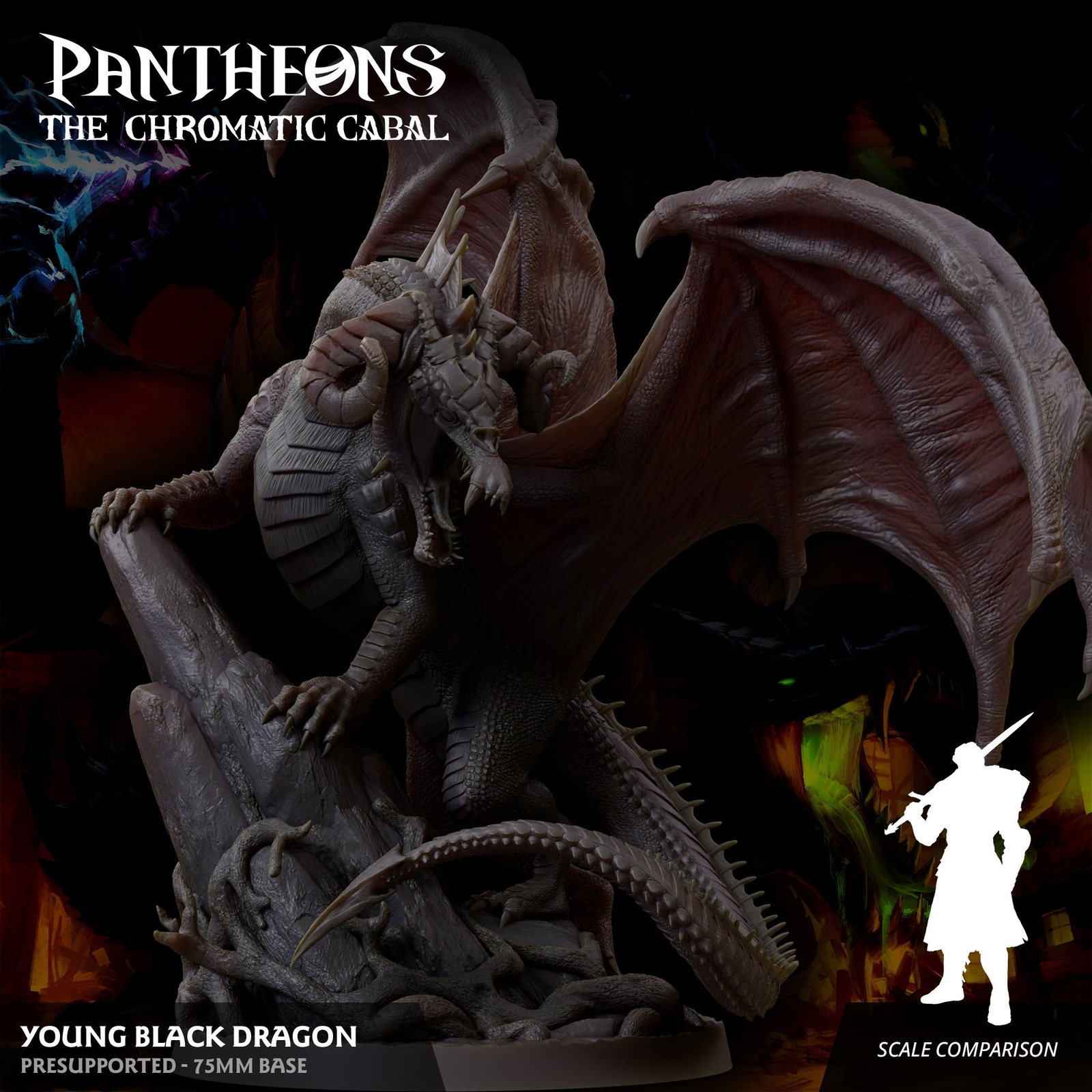3D Printed Sordane Publishing Young Black Dragon Pantheons The Chromatic Cabal