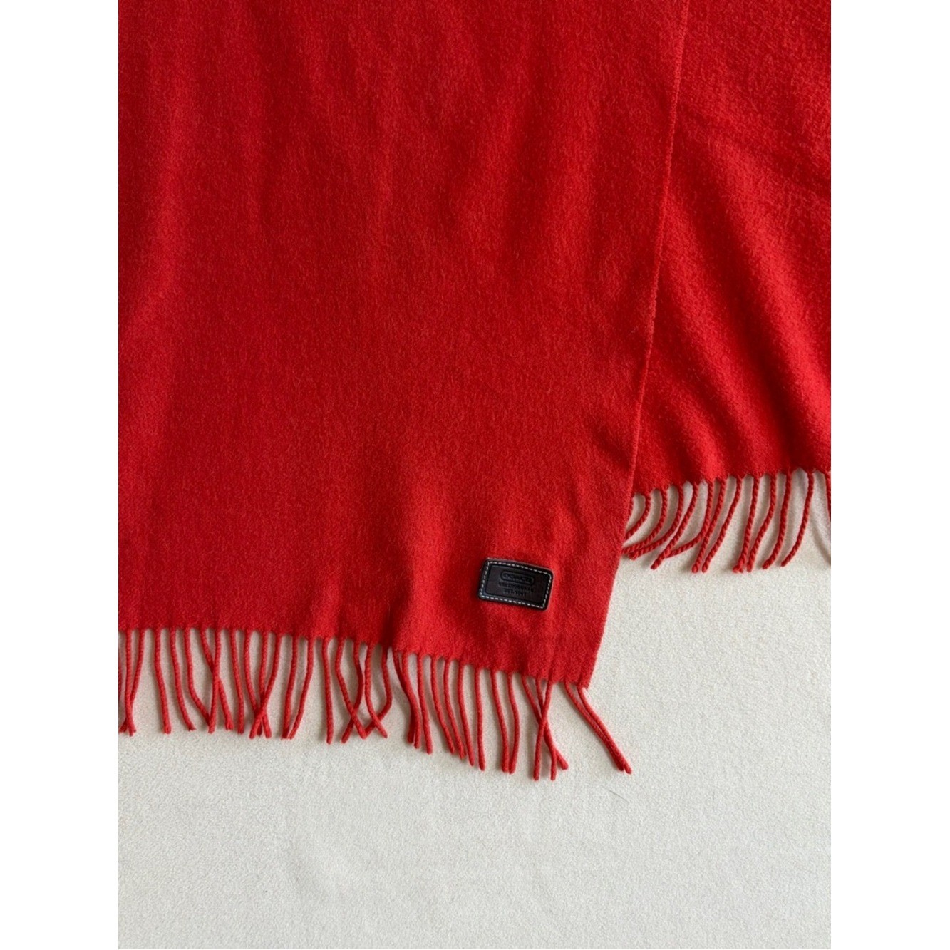 Coach Red Wool Blend Scarf Fringe Classic Winter Cozy Luxury Designer Unisex