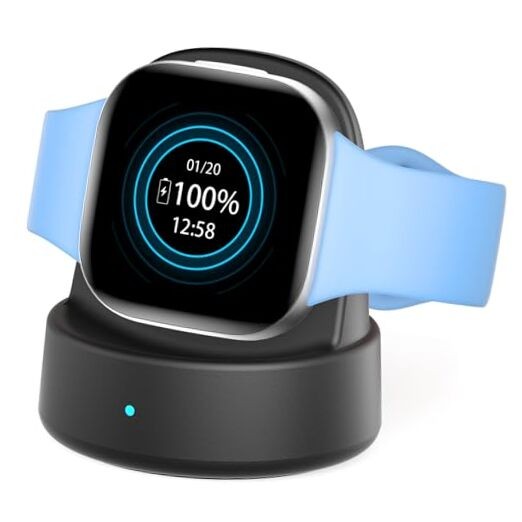 Charger Dock for Fitbit Sense/Sense 2/Versa 3/Versa 4, Magnetic Watch Black